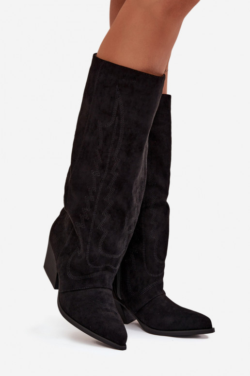 Bottes hautes noires de style cowboy avec talons Isalina