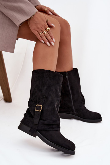 Bottines noires pour femmes avec boucles jusqu'au milieu du mollet Minelle 2