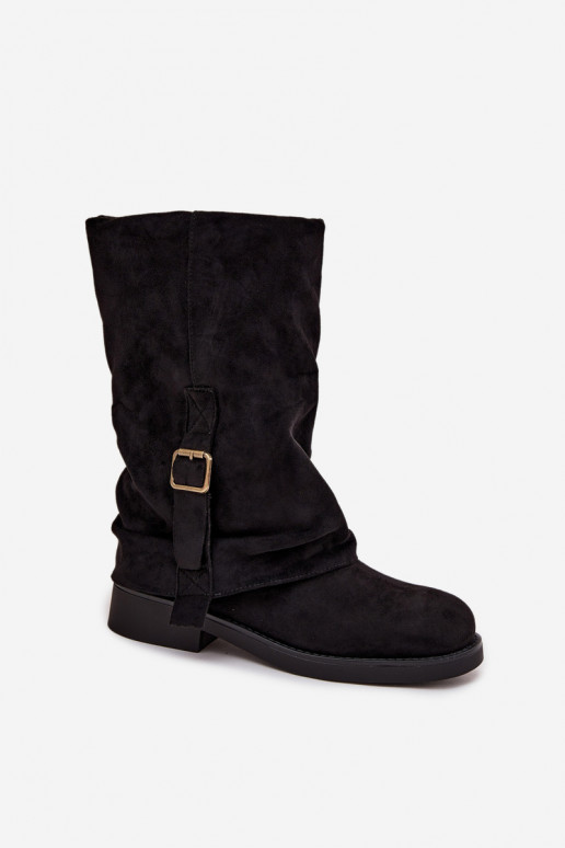 Bottines noires pour femmes avec boucles jusqu'au milieu du mollet Minelle