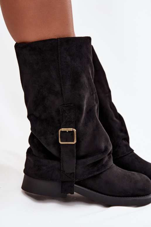 Bottines noires pour femmes avec boucles jusqu'au milieu du mollet Minelle