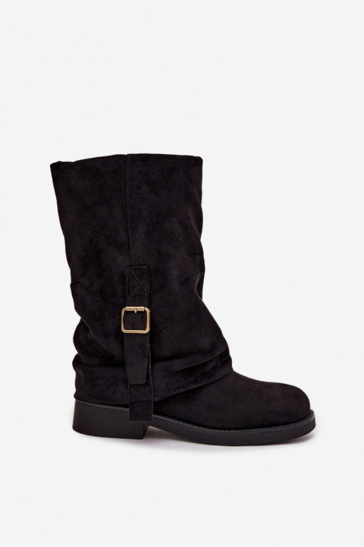 Bottines noires pour femmes avec boucles jusqu'au milieu du mollet Minelle