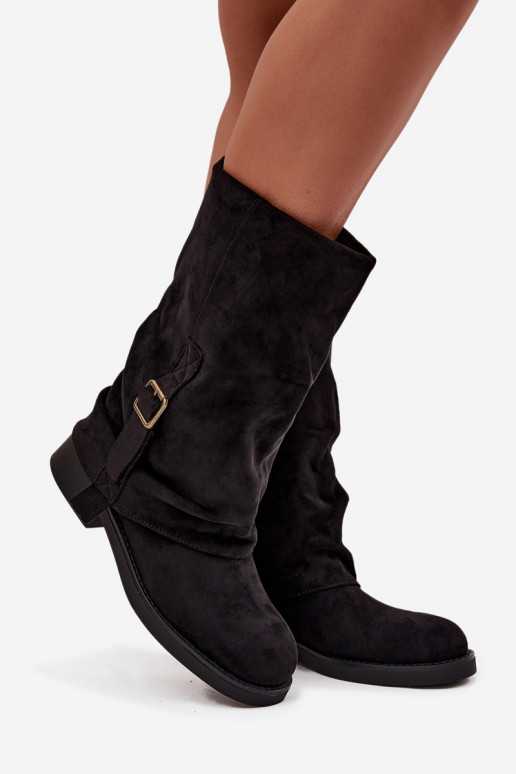 Bottines noires pour femmes avec boucles jusqu'au milieu du mollet Minelle