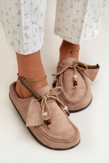 chaussons pour femmes Mule avec fourrure couleur sable Melia
