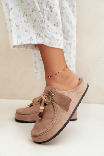 chaussons pour femmes Mule avec fourrure couleur sable Melia 2