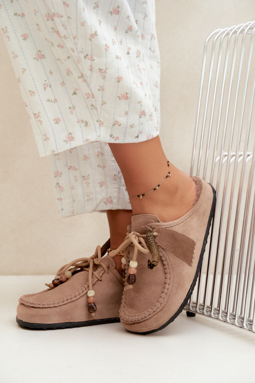 chaussons pour femmes Mule avec fourrure couleur sable Melia