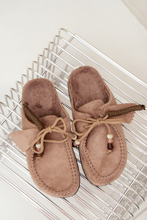 chaussons pour femmes Mule avec fourrure couleur sable Melia