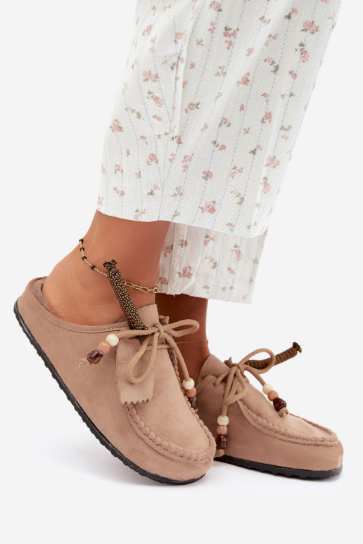 chaussons pour femmes Mule avec fourrure couleur sable Melia