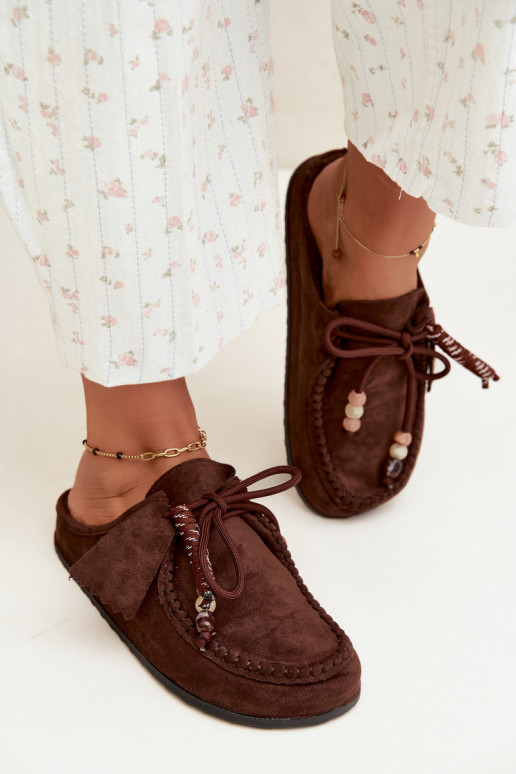 chaussons pour femmes Mule avec fourrure couleur chocolat Melia