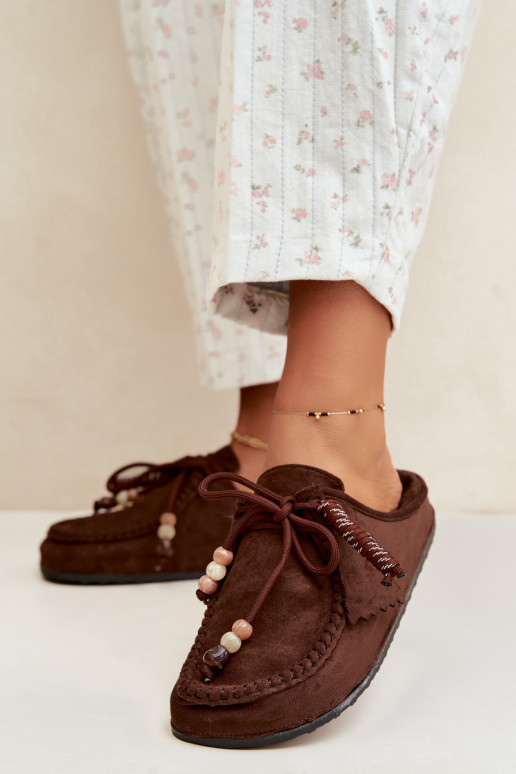 chaussons pour femmes Mule avec fourrure couleur chocolat Melia