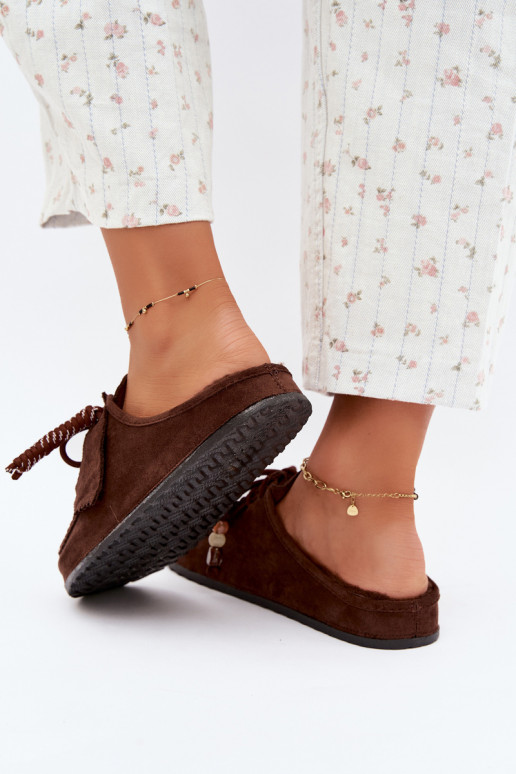 chaussons pour femmes Mule avec fourrure couleur chocolat Melia