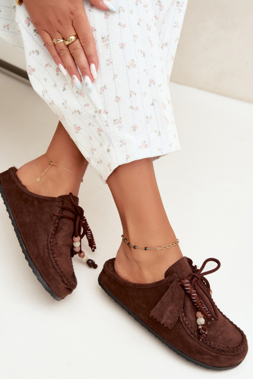 chaussons pour femmes Mule avec fourrure couleur chocolat Melia