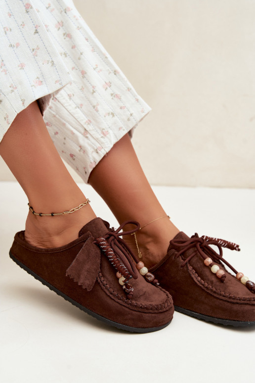 chaussons pour femmes Mule avec fourrure couleur chocolat Melia