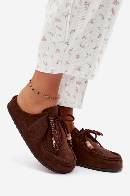 chaussons pour femmes Mule avec fourrure couleur chocolat Melia