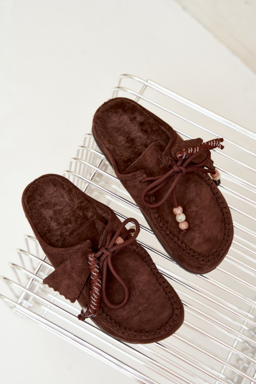chaussons pour femmes Mule avec fourrure couleur chocolat Melia