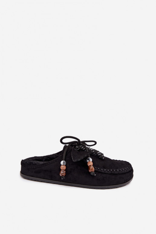 chaussons pour femmes Mule avec fourrure noirs Melia