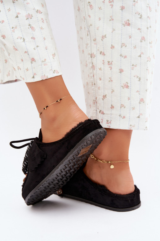 chaussons pour femmes Mule avec fourrure noirs Melia