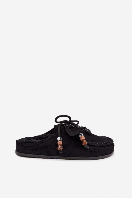 chaussons pour femmes Mule avec fourrure noirs Melia