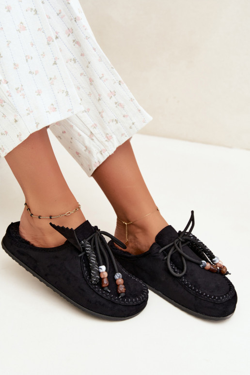 chaussons pour femmes Mule avec fourrure noirs Melia