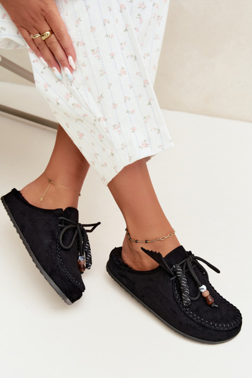 chaussons pour femmes Mule avec fourrure noirs Melia