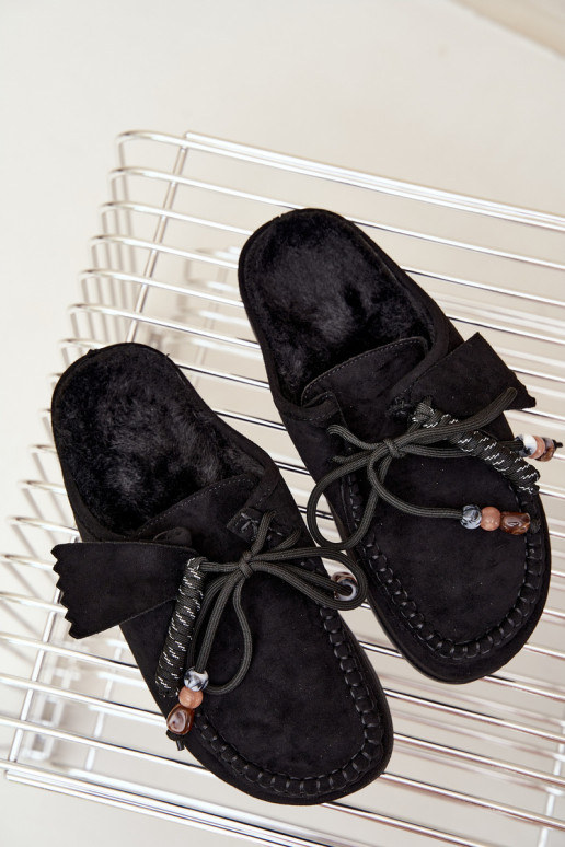 chaussons pour femmes Mule avec fourrure noirs Melia