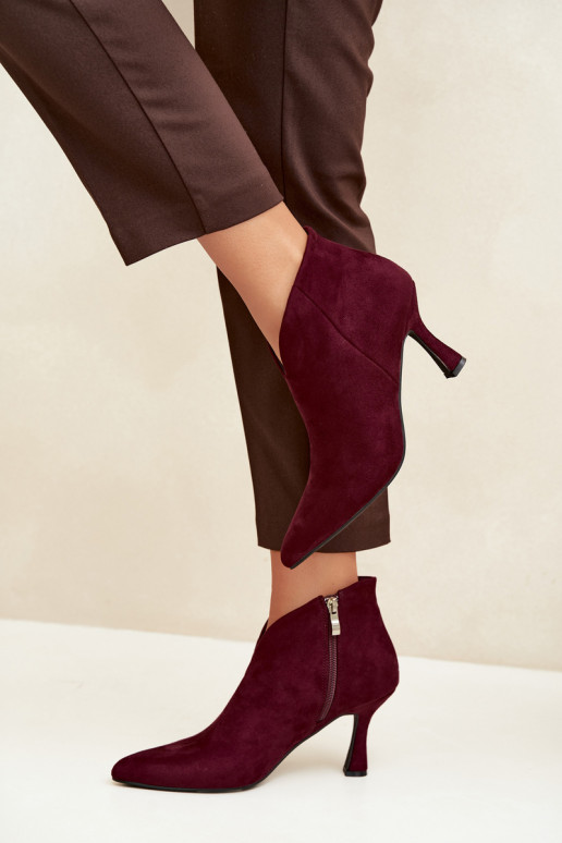 Bottines pour femmes sur talon fin avec bout pointu couleur bordeaux Bessia