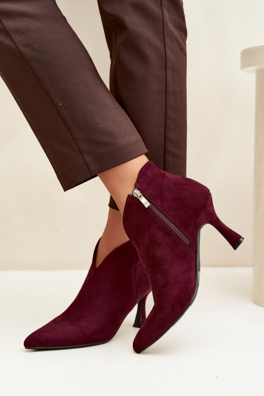 Bottines pour femmes sur talon fin avec bout pointu couleur bordeaux Bessia