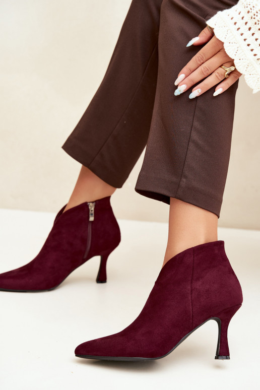 Bottines pour femmes sur talon fin avec bout pointu couleur bordeaux Bessia