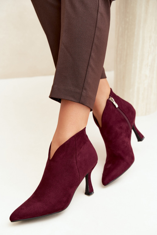 Bottines pour femmes sur talon fin avec bout pointu couleur bordeaux Bessia