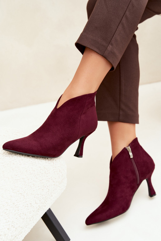 Bottines pour femmes sur talon fin avec bout pointu couleur bordeaux Bessia