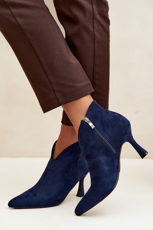 Bottines pour femmes sur talon fin avec bout pointu couleur bleu foncé Bessia