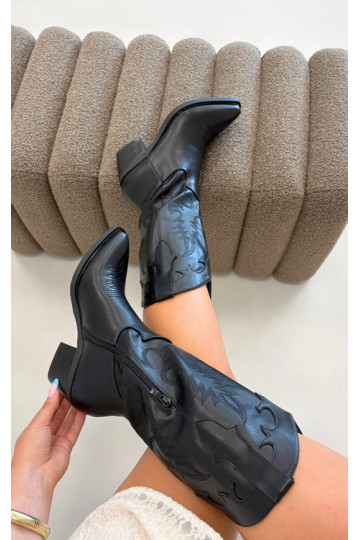 Bottes hautes de style cowboy avec talons en cuir synthétique noir Jarissa 2