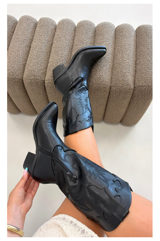 Bottes hautes de style cowboy avec talons en cuir synthétique noir Jarissa
