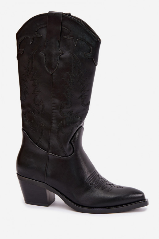 Bottes hautes de style cowboy avec talons en cuir synthétique noir Jarissa
