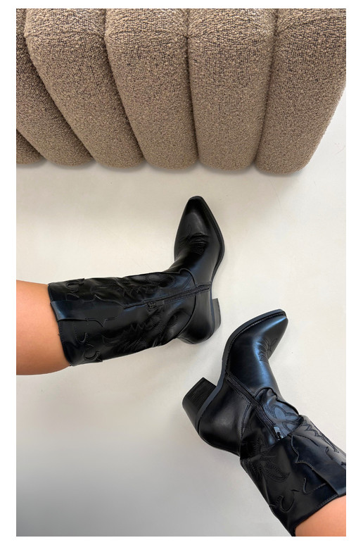 Bottes hautes de style cowboy avec talons en cuir synthétique noir Jarissa