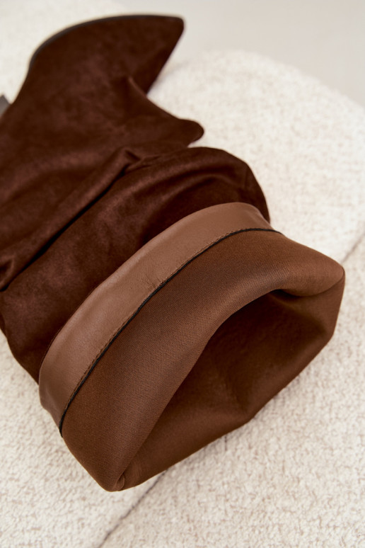 Bottes hautes pour femmes avec un dessus courbé et des talons en daim, marron Durela
