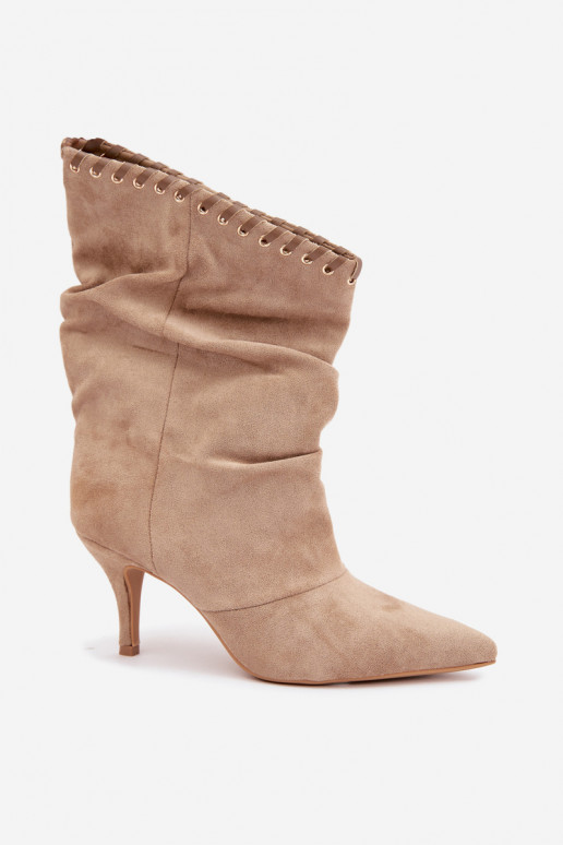 Bottines froncées avec talons fins couleur sable Herella
