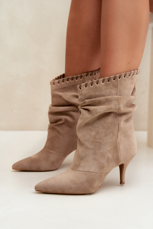 Bottines froncées avec talons fins couleur sable Herella