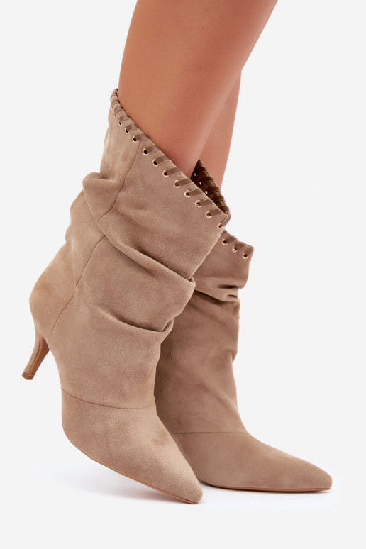 Bottines froncées avec talons fins couleur sable Herella