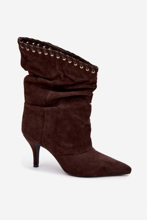 Bottines froncées avec talons fins couleur chocolat Herella