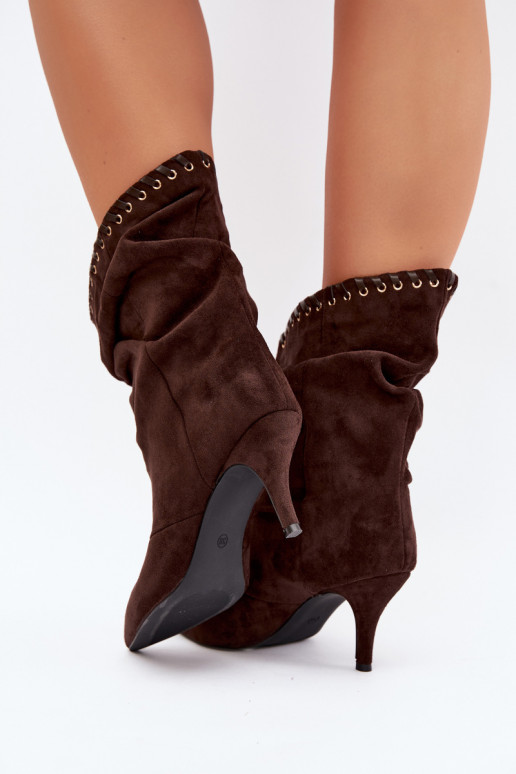 Bottines froncées avec talons fins couleur chocolat Herella