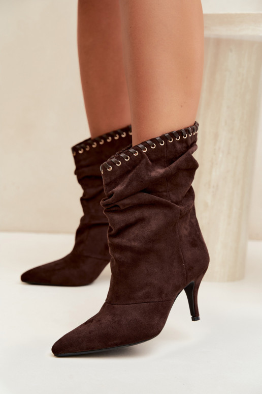 Bottines froncées avec talons fins couleur chocolat Herella
