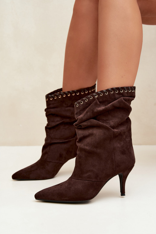 Bottines froncées avec talons fins couleur chocolat Herella