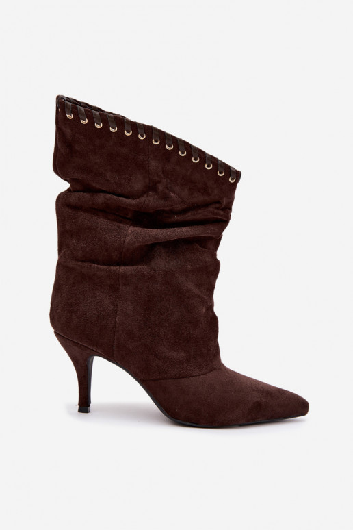 Bottines froncées avec talons fins couleur chocolat Herella