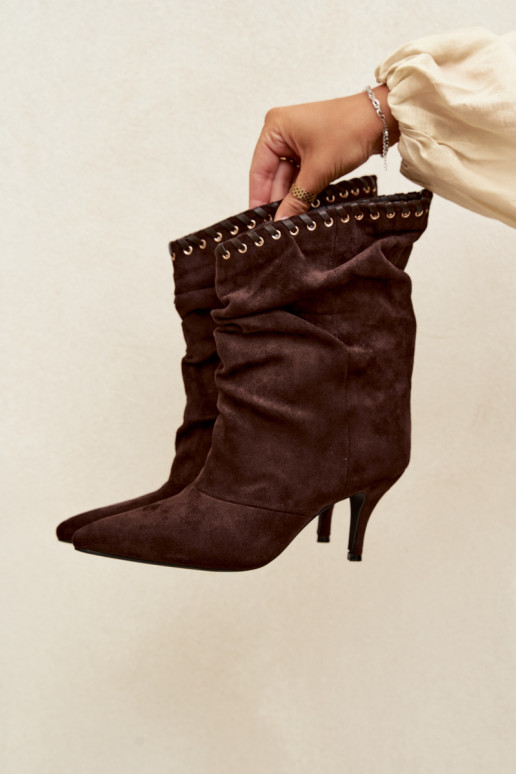 Bottines froncées avec talons fins couleur chocolat Herella