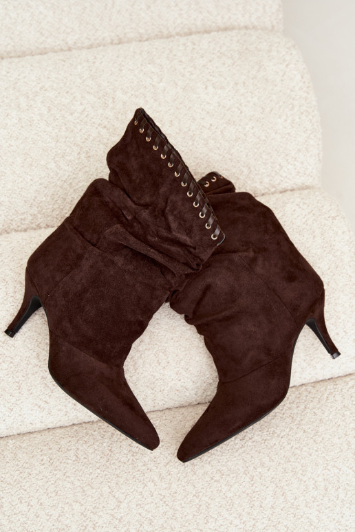 Bottines froncées avec talons fins couleur chocolat Herella