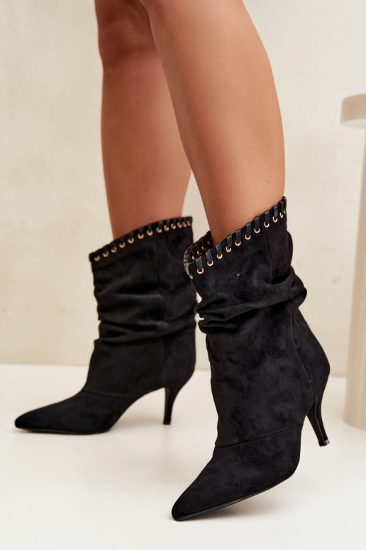 Bottines froncées avec talons fins couleur noire Herella