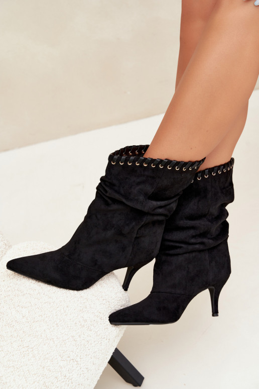 Bottines froncées avec talons fins couleur noire Herella