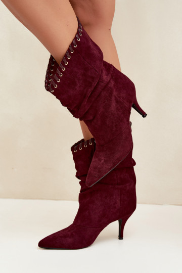 Bottines froncées avec talons fins couleur bordeaux Herella