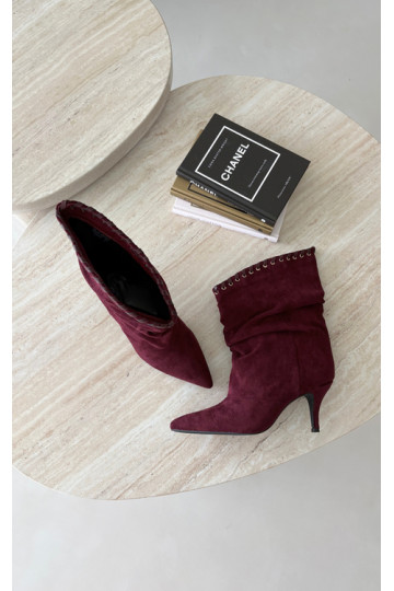Bottines froncées avec talons fins couleur bordeaux Herella 2