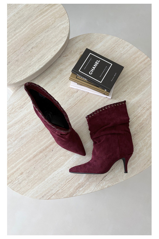 Bottines froncées avec talons fins couleur bordeaux Herella